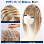 HAIRCUBE Hair Toppers For Women With Thinning 5"*5" Large Base Real Hair Toppers For Women, 14 Inch For Hand-Woven, 60g, Silk, Natural, Realistic, Use Daily, Hairloss, Brown Mixed Blonde, with bangs