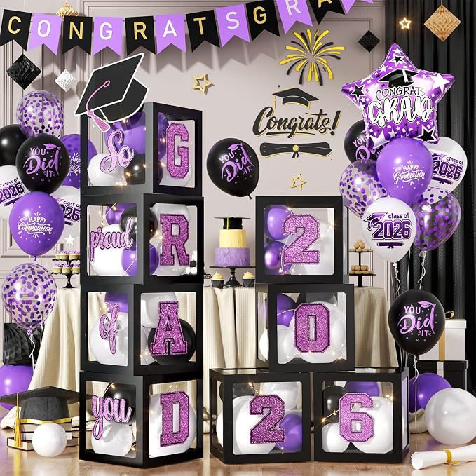 Graduation Decorations Class of 2026-Purple and Black Graduation Party by FunHot