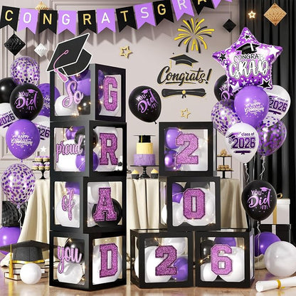 Graduation Decorations Class of 2026-Purple and Black Graduation Party by FunHot