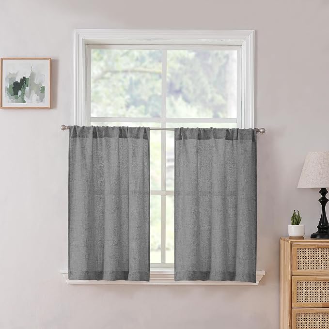 Tollpiz Short Linen Tier Curtains Rod Pocket Semi Sheer Half Kitchen Curtain by Tollpiz