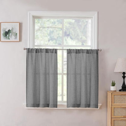 Tollpiz Linen Tier Curtains Rod Pocket Semi Sheer Short Kitchen Curtain Half by Tollpiz