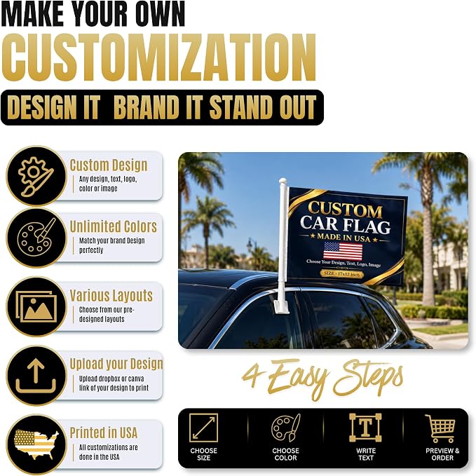 Custom Car Flag Pole by BCB Personalized Flag Banner Printed in USA | 12x17 - Image 7