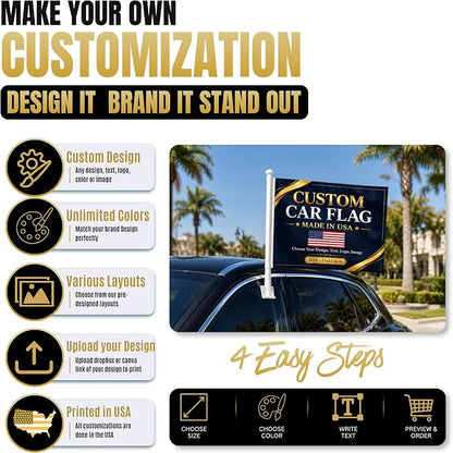 Custom Car Flag Pole by BCB Personalized Flag Banner Printed in USA | 12x17 - Image 7