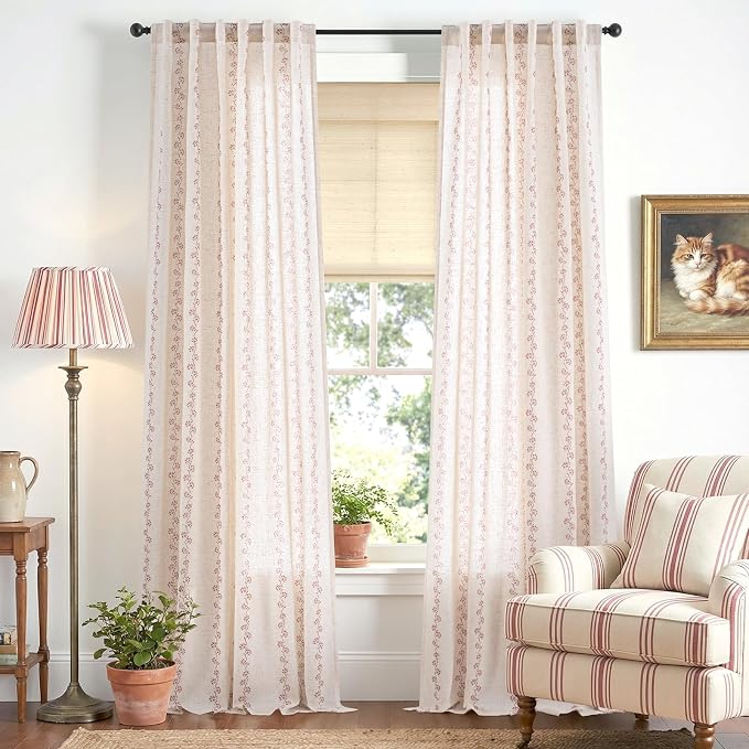 Cathy Linen Floral Curtains for Living Room Privacy Curtains 96 inch Length Set - Image 2