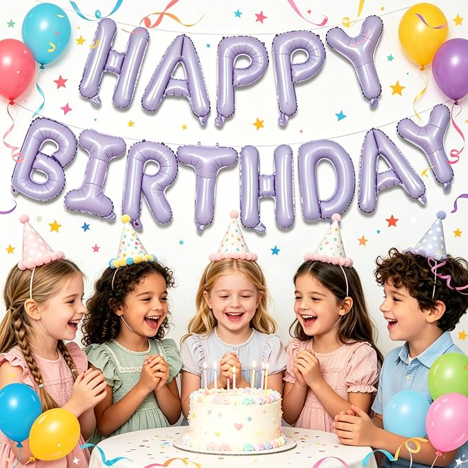 TONIFUL 16 Inch Light Purple Happy Birthday Foil Balloons | Pastel Lavender - Image 4