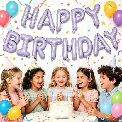 TONIFUL 16 Inch Light Purple Happy Birthday Foil Balloons | Pastel Lavender - Image 4