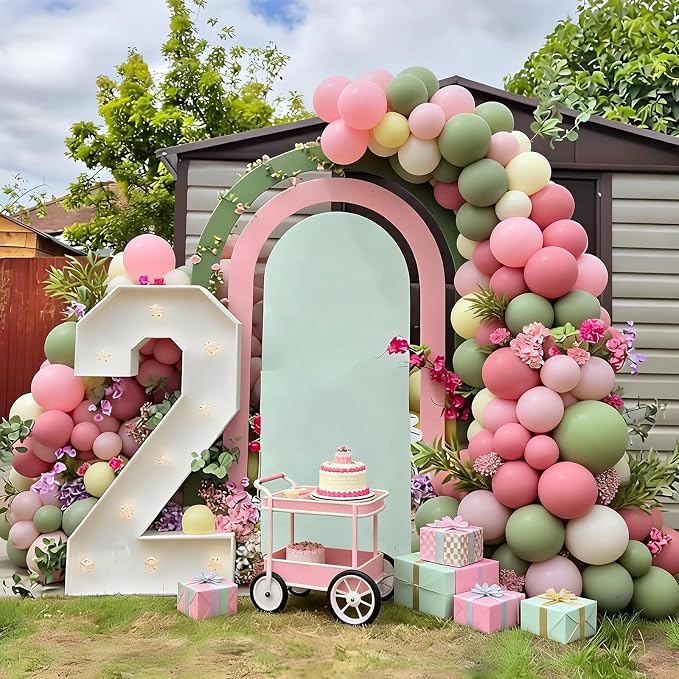 FunHot Sage Green Pink Balloons, 12 Inch Light Yellow Ivory Latex Balloons - Image 7