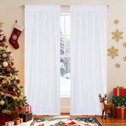 Poise3EHome White Sequin Backdrop Curtains, 2 Panels 2FTx8FT Glitter Background - Image 2