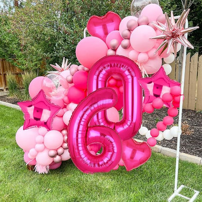 40 Inch Number Balloons Hot Pink 6 Cowgirl Pink 6th Birthday Decor 9 Pcs | - Image 7