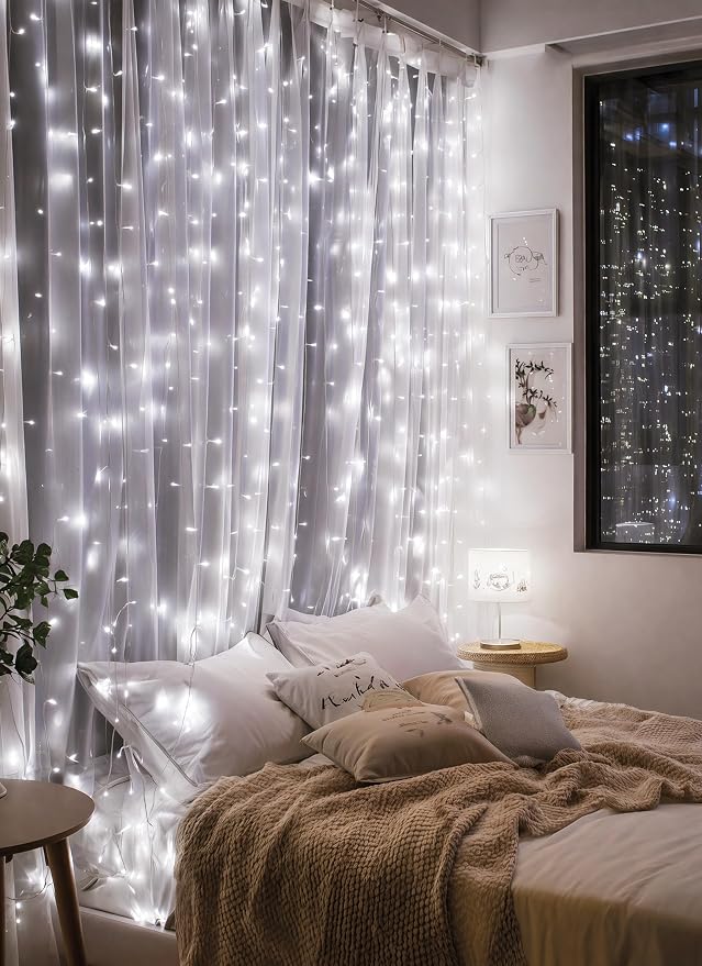Brightown 300 LED White Fairy Curtain Lights, 9.8ft x 9.8ft String Lights | - Image 4