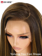 WIGNEE 13x6 Synthetic Lace Front Wig 28" Long Straight Wig Natural Black Kanekalon Futura Synthetic Wigs for Black Women Pre-Plucked Glueless Wig for Daily Party Use
