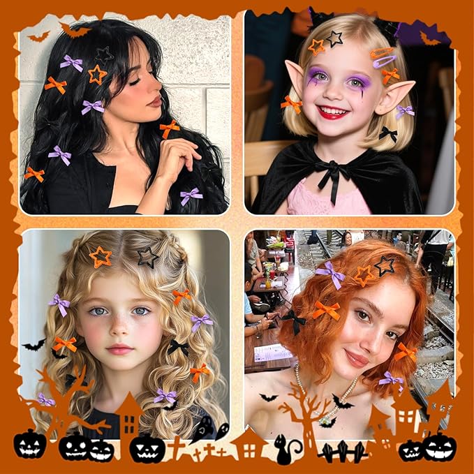 36Pcs Orange Mini Bow Hair Clips Y2K Star Metal Hair Barrettes Christmas Non Slip Water Drop Hair Clips Small Ribbon Hair Bows Cute Snap Bowknot Hair Claw Clips Accessories for Women Girls