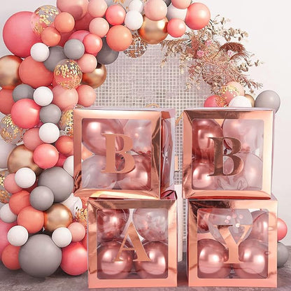 Voircoloria Balloon Boxes with Letters Gift Box, Rose Gold, 4 Clear Boxes | - Image 4