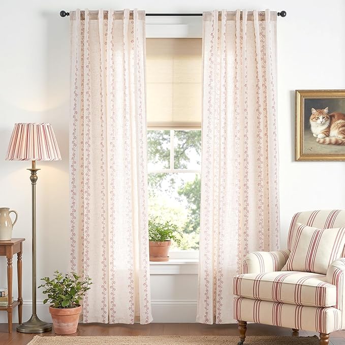 Cathy Linen Floral Curtains for Living Room Terracotta Curtains for Bedroom - Image 2