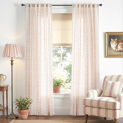 Cathy Linen Floral Curtains for Living Room Terracotta Curtains for Bedroom - Image 2