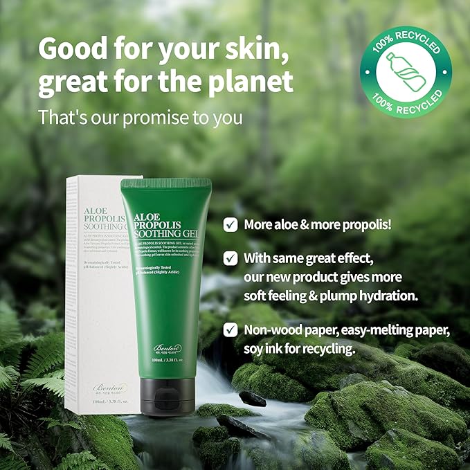 BENTON Aloe Propolis Soothing Gel, 3.38 fl oz – Lightweight After-Sun Moisturizer for Face, Travel-Friendly Size, Organic Aloe Vera