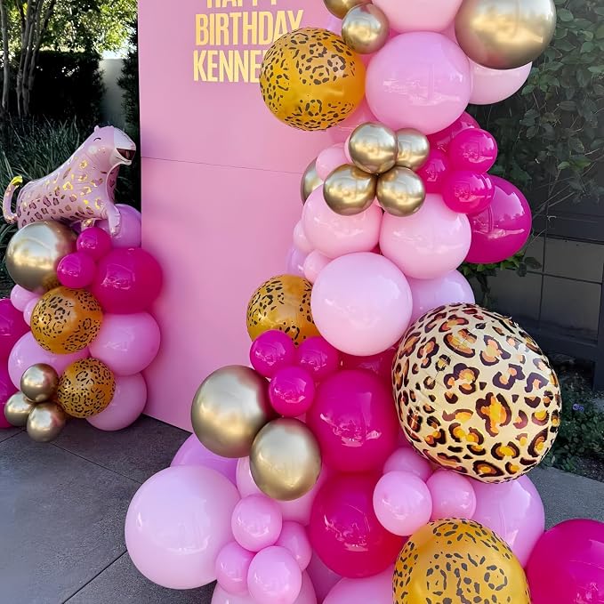 Hot Pink Cheetah Balloons, Pastel Pink Metallic Gold Leopard Print Balloons & - Image 4