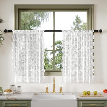 Anmao Vintage Lace Kitchen Curtains 36 Inches Long 2 Panels, Romantic Semi by Anmao