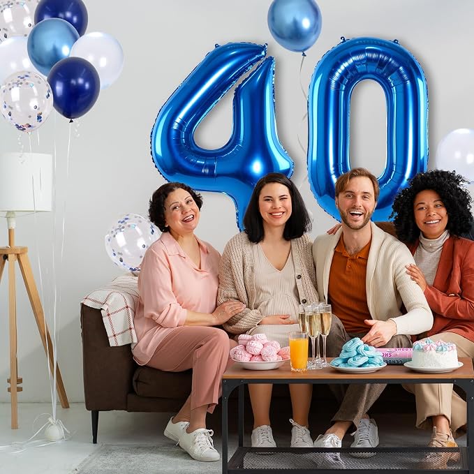 Large Foil Number 40 Balloons, Big Light Navy Blue 40 Helium Balloon - Image 4