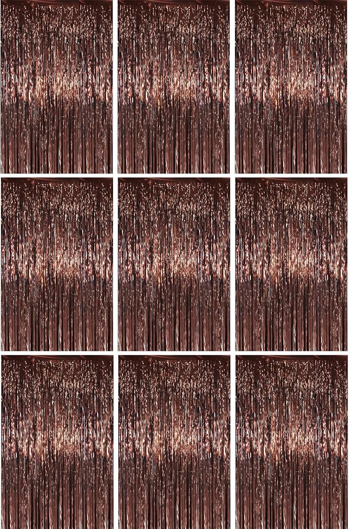 Voircoloria Brown Foil Fringe Backdrop Curtains, Birthday Party Decorations by Voircoloria