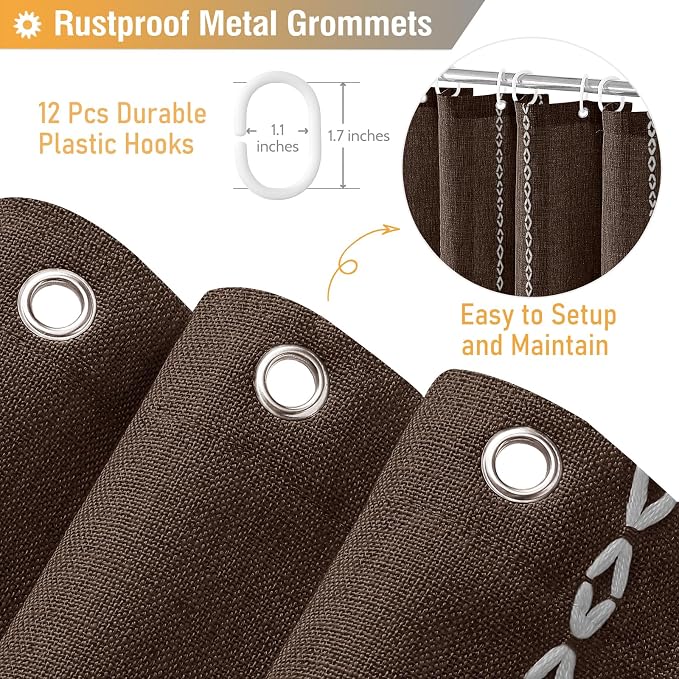 Brown Boho Farmhouse Linen Heavy Duty Cloth Shower Curtain Set, 72x72 | 330GSM - Image 5