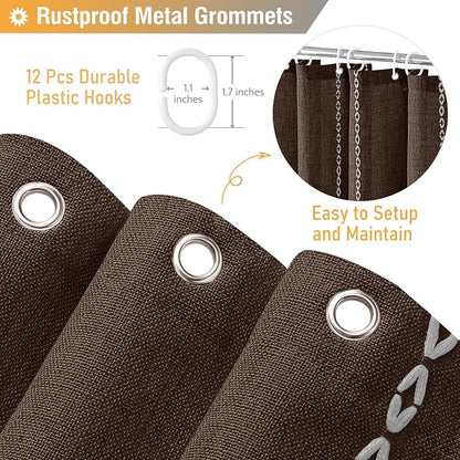 Brown Boho Farmhouse Linen Heavy Duty Cloth Shower Curtain Set, 72x72 | 330GSM - Image 5