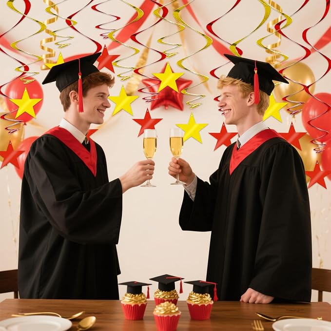 BEISHIDA Red Gold Star Hanging Swirl Ceiling Hanging Decorations - Image 4
