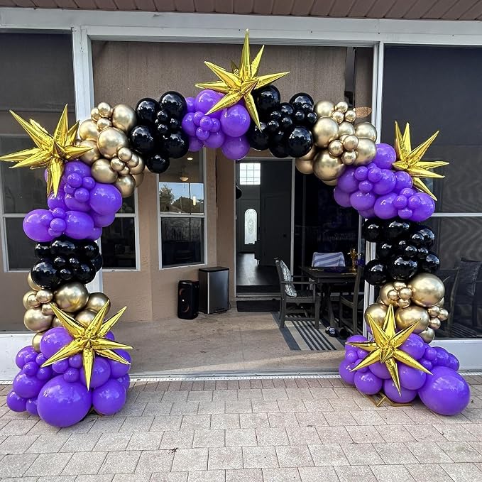Purple and Gold Balloons, 12 Inch Black Purple and Gold Confetti Balloons - Image 7