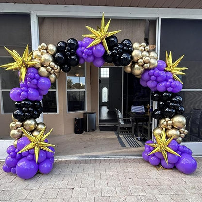 Purple and Gold Balloons, 12 Inch Black Purple and Gold Confetti Balloons - Image 7