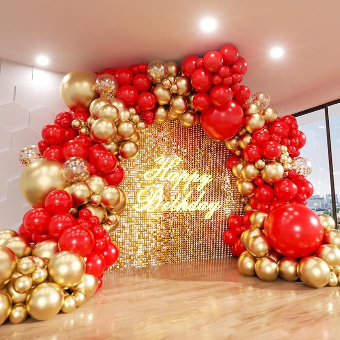 Red and Gold Balloon Arch Kit, ADOINBY 140Pcs Gold Balloon Red Balloon Confetti by ADOINBY