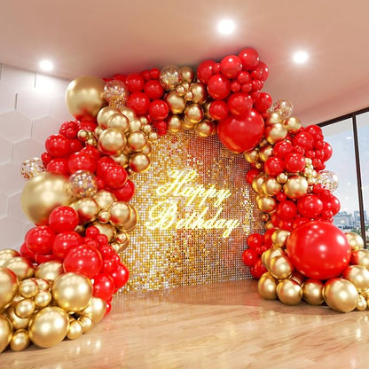 Red and Gold Balloon Arch Kit, ADOINBY 140Pcs Gold Balloon Red Balloon Confetti by ADOINBY