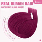 YoungSee Tape in Hair Extensions Magenta Tape in Extensions Human Hair Invisible Tapes Hair Extension Pinkish Red Tapeins Human-Hair Extension Short for Special Occasions 10Pcs 25G
