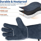 Welding Gloves Fire Heat Resistant Fireproof Leather for Welding Fire Pit Wood Stove Campfire Furnace BBQ Baking,Grill Oven Stick Mig Tig Gear Gift for Man L