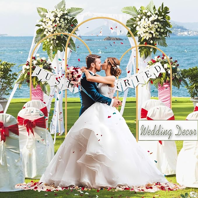 Arch Backdrop Stand and Cover Set Metal Arch Frame Stand Gold - Image 4