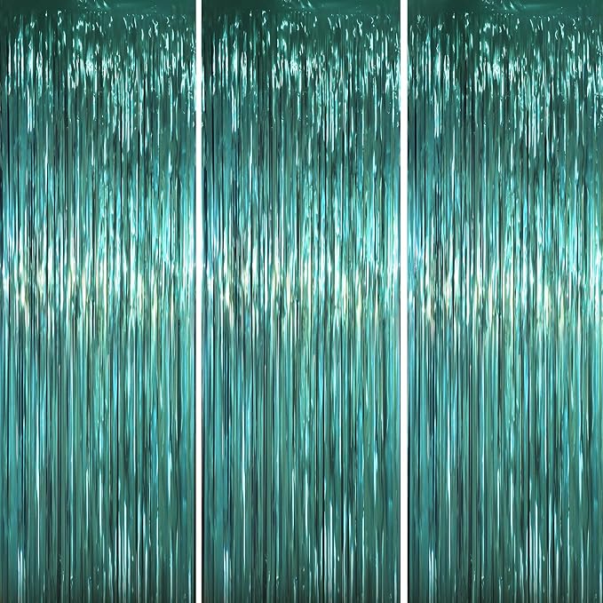 Voircoloria Retro Green Foil Fringe Backdrop Curtains, Birthday Party by Voircoloria