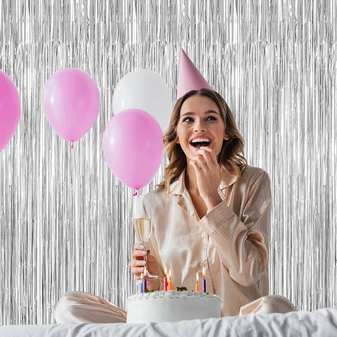 8 Pack Silver Backdrop, 3.28 FT x 7.05 FT Birthday Backdrop, Metallic Silver - Image 5