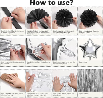 Black and Silver Happy Birthday Party Decorations - Image 6