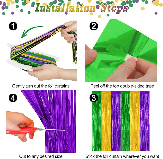 ZATAYE 2 Pack Purple Gold Green Foil Curtain Streamer Decorations | Purple Gold - Image 3