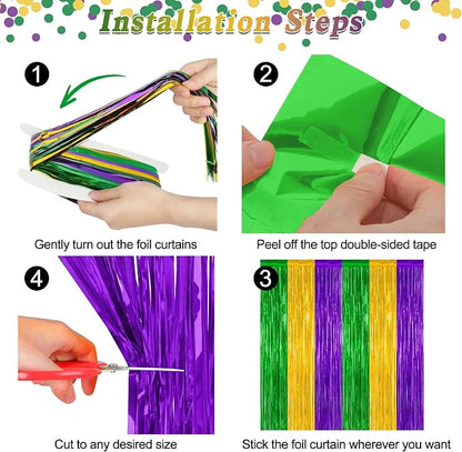 ZATAYE 2 Pack Purple Gold Green Foil Curtain Streamer Decorations | Purple Gold - Image 3
