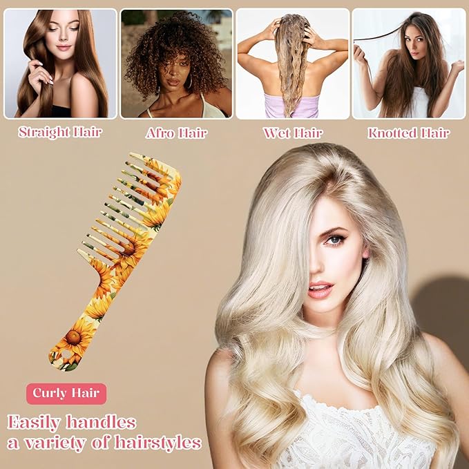 Wide Tooth Comb,Effortless Tangle Removal for Curly, Wet, Long Hair Wet,Cute Aesthetic Design for Women Men and Girls (Yellow-05)