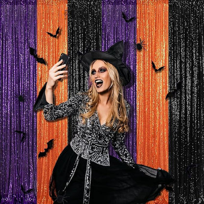 Orange Sequin Backdrop for Thanksgiving 10FTx10FT | 1 Panel, Glitter Vibrant - Image 6
