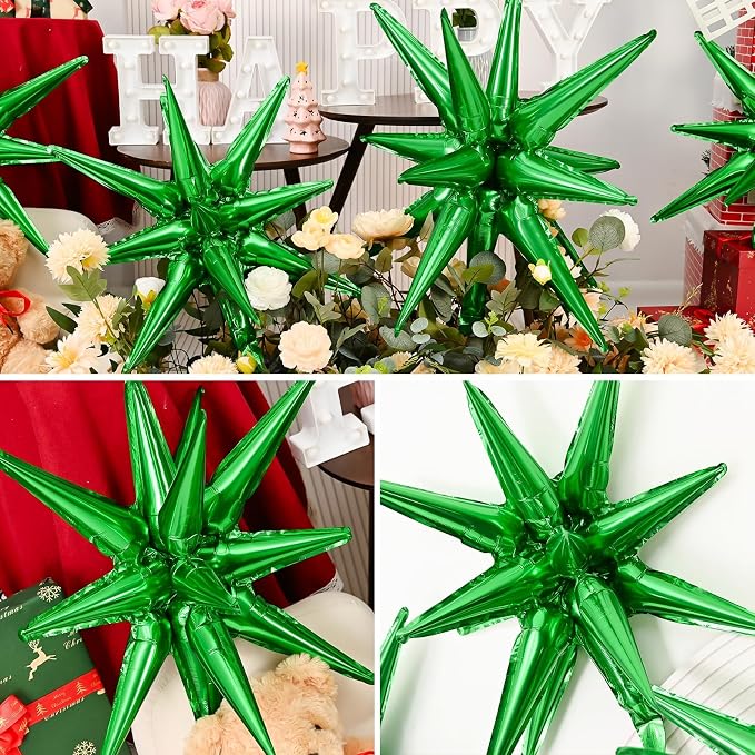 9Pcs Green Star Balloons, Large Explosion Star Foil Balloons, Metallic Green - Image 6