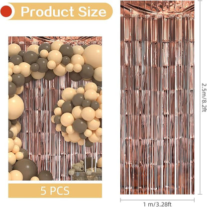 5 Pack Brown Fringe Backdrop 3.2ft x 8.2ft Silver Foil Fringe Curtains Party - Image 3