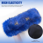 Faux Fur Headband for Women Elastic Fuzzy Thick Earmuffs Winter Headwrap Ear Muffs Furry Ear Warmers Cold Weather (Royal Blue)