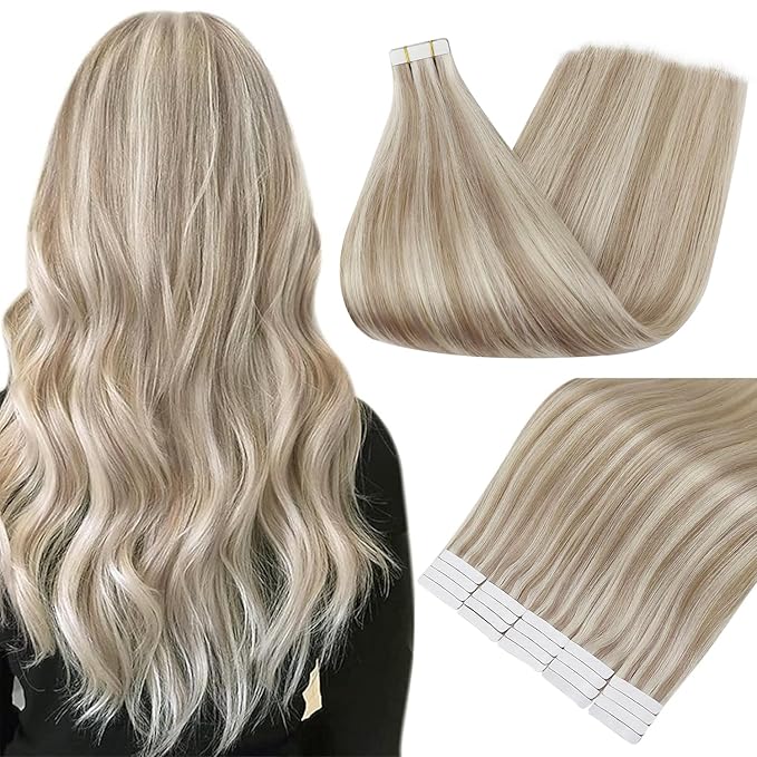 Full Shine Tape in Hair Extensions 22 Inch Color 18 Ash Blonde and 613 Blonde Seamless Skin Weft Remy Hair Extensions Real Human Hair Tape in 40PCS Invisible Natural Straight 100 Grams for Party