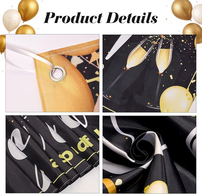 Large Congratulations Decoration Banner Graduation Yard Sign Banner Black Gold - Image 3