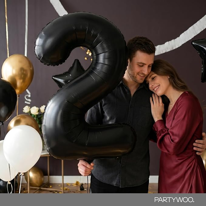 PartyWoo Number Balloons 40 Inch Black Number 2 Kit 25pcs - Image 9