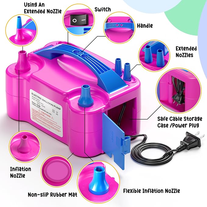 Electric Balloon Pump, Portable Dual Nozzle Electric Balloon Inflator Blower - Image 3
