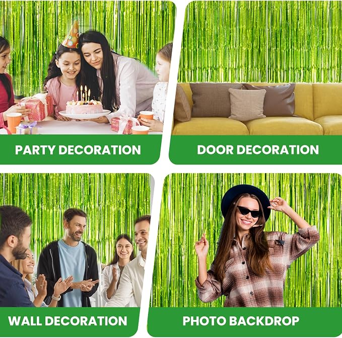 Matte Lime Green Tinsel Foil Curtains Backdrop Party Decorations | 4 PCS - Image 6