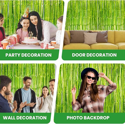 Matte Lime Green Tinsel Foil Curtains Backdrop Party Decorations | 4 PCS - Image 6